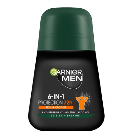 Garnier Men Dezodorant roll-on 6in1 Protection 72h - Skin+Clothes 50 ml